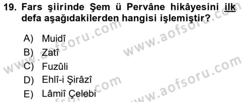 Türk Edebiyatının Mitolojik Kaynakları Dersi 2016 - 2017 Yılı (Final) Dönem Sonu Sınav Soruları 19. Soru