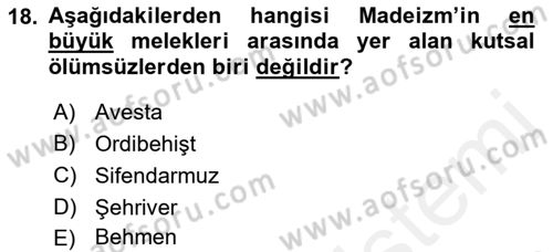 Türk Edebiyatının Mitolojik Kaynakları Dersi 2017 - 2018 Yılı (Vize) Ara Sınav Soruları 18. Soru