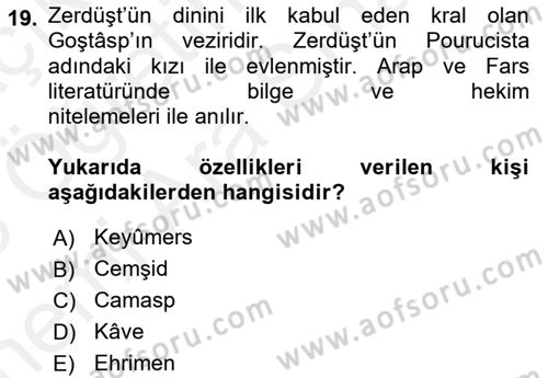 Türk Edebiyatının Mitolojik Kaynakları Dersi 2017 - 2018 Yılı (Vize) Ara Sınav Soruları 19. Soru