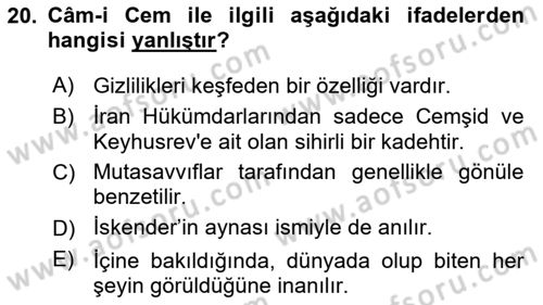 Türk Edebiyatının Mitolojik Kaynakları Dersi 2017 - 2018 Yılı (Vize) Ara Sınav Soruları 20. Soru