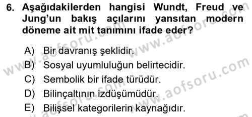 Türk Edebiyatının Mitolojik Kaynakları Dersi 2017 - 2018 Yılı (Vize) Ara Sınav Soruları 6. Soru