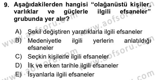 Türk Edebiyatının Mitolojik Kaynakları Dersi 2017 - 2018 Yılı (Vize) Ara Sınav Soruları 9. Soru