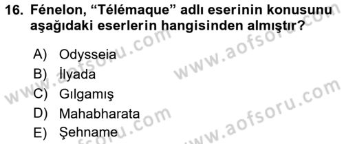 Türk Edebiyatının Mitolojik Kaynakları Dersi 2017 - 2018 Yılı (Final) Dönem Sonu Sınav Soruları 16. Soru
