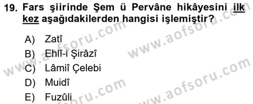Türk Edebiyatının Mitolojik Kaynakları Dersi 2017 - 2018 Yılı (Final) Dönem Sonu Sınav Soruları 19. Soru