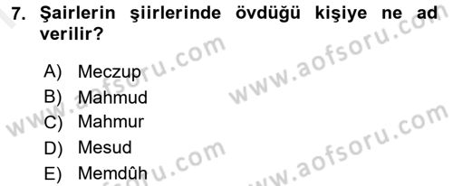 Türk Edebiyatının Mitolojik Kaynakları Dersi 2017 - 2018 Yılı (Final) Dönem Sonu Sınav Soruları 7. Soru
