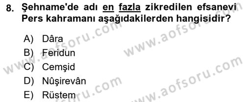 Türk Edebiyatının Mitolojik Kaynakları Dersi 2017 - 2018 Yılı (Final) Dönem Sonu Sınav Soruları 8. Soru
