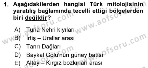 Türk Edebiyatının Mitolojik Kaynakları Dersi 2018 - 2019 Yılı (Vize) Ara Sınav Soruları 1. Soru