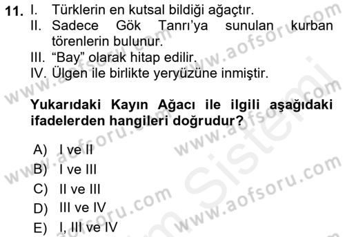 Türk Edebiyatının Mitolojik Kaynakları Dersi 2018 - 2019 Yılı (Vize) Ara Sınav Soruları 11. Soru