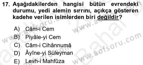 Türk Edebiyatının Mitolojik Kaynakları Dersi 2018 - 2019 Yılı (Vize) Ara Sınav Soruları 17. Soru