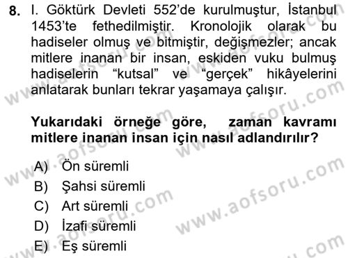 Türk Edebiyatının Mitolojik Kaynakları Dersi 2018 - 2019 Yılı (Vize) Ara Sınav Soruları 8. Soru
