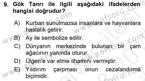 Türk Edebiyatının Mitolojik Kaynakları Dersi 2018 - 2019 Yılı (Vize) Ara Sınav Soruları 9. Soru