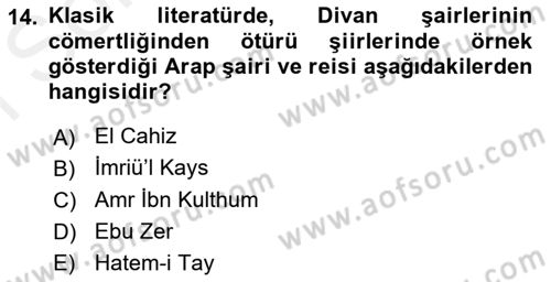Türk Edebiyatının Mitolojik Kaynakları Dersi 2018 - 2019 Yılı (Final) Dönem Sonu Sınav Soruları 14. Soru