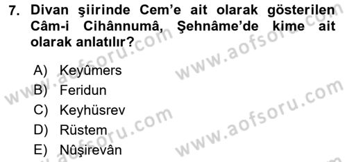 Türk Edebiyatının Mitolojik Kaynakları Dersi 2018 - 2019 Yılı (Final) Dönem Sonu Sınav Soruları 7. Soru