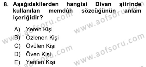 Türk Edebiyatının Mitolojik Kaynakları Dersi 2018 - 2019 Yılı (Final) Dönem Sonu Sınav Soruları 8. Soru