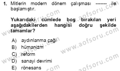 Türk Edebiyatının Mitolojik Kaynakları Dersi 2020 - 2021 Yılı Yaz Okulu Sınav Soruları 1. Soru