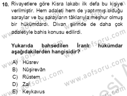 Türk Edebiyatının Mitolojik Kaynakları Dersi 2020 - 2021 Yılı Yaz Okulu Sınav Soruları 10. Soru