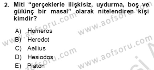 Türk Edebiyatının Mitolojik Kaynakları Dersi 2020 - 2021 Yılı Yaz Okulu Sınav Soruları 2. Soru