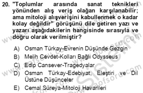 Türk Edebiyatının Mitolojik Kaynakları Dersi 2020 - 2021 Yılı Yaz Okulu Sınav Soruları 20. Soru