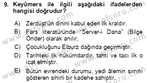 Türk Edebiyatının Mitolojik Kaynakları Dersi 2020 - 2021 Yılı Yaz Okulu Sınav Soruları 9. Soru