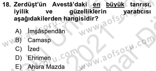 Türk Edebiyatının Mitolojik Kaynakları Dersi 2021 - 2022 Yılı (Vize) Ara Sınav Soruları 18. Soru