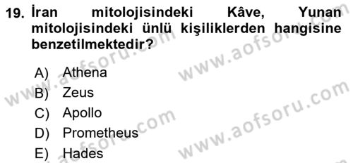 Türk Edebiyatının Mitolojik Kaynakları Dersi 2021 - 2022 Yılı (Vize) Ara Sınav Soruları 19. Soru