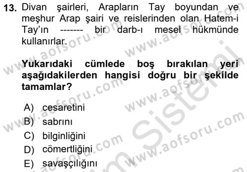 Türk Edebiyatının Mitolojik Kaynakları Dersi 2021 - 2022 Yılı (Final) Dönem Sonu Sınav Soruları 13. Soru