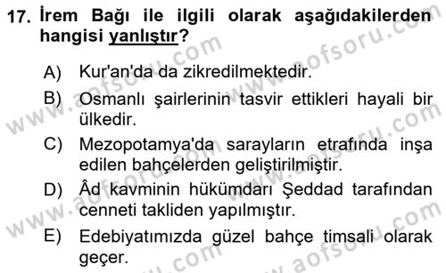 Türk Edebiyatının Mitolojik Kaynakları Dersi 2021 - 2022 Yılı (Final) Dönem Sonu Sınav Soruları 17. Soru