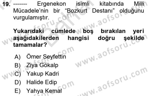 Türk Edebiyatının Mitolojik Kaynakları Dersi 2021 - 2022 Yılı (Final) Dönem Sonu Sınav Soruları 19. Soru