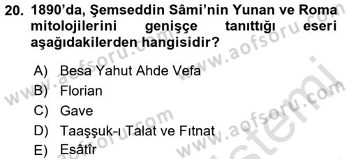 Türk Edebiyatının Mitolojik Kaynakları Dersi 2021 - 2022 Yılı (Final) Dönem Sonu Sınav Soruları 20. Soru