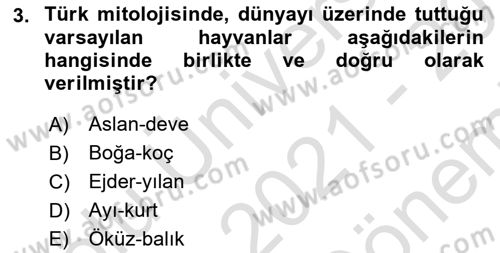 Türk Edebiyatının Mitolojik Kaynakları Dersi 2021 - 2022 Yılı (Final) Dönem Sonu Sınav Soruları 3. Soru