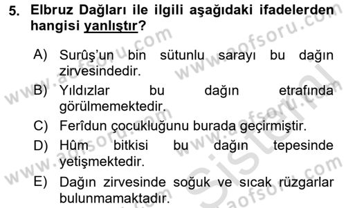 Türk Edebiyatının Mitolojik Kaynakları Dersi 2021 - 2022 Yılı (Final) Dönem Sonu Sınav Soruları 5. Soru