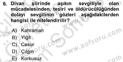 Türk Edebiyatının Mitolojik Kaynakları Dersi 2021 - 2022 Yılı (Final) Dönem Sonu Sınav Soruları 6. Soru