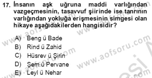Türk Edebiyatının Mitolojik Kaynakları Dersi 2021 - 2022 Yılı Yaz Okulu Sınav Soruları 17. Soru