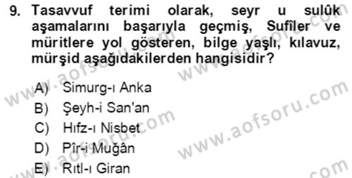 Türk Edebiyatının Mitolojik Kaynakları Dersi 2021 - 2022 Yılı Yaz Okulu Sınav Soruları 9. Soru