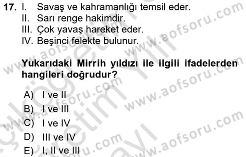 Türk Edebiyatının Mitolojik Kaynakları Dersi 2022 - 2023 Yılı Yaz Okulu Sınav Soruları 17. Soru