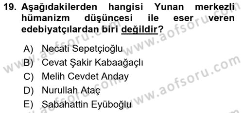Türk Edebiyatının Mitolojik Kaynakları Dersi 2022 - 2023 Yılı Yaz Okulu Sınav Soruları 19. Soru
