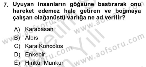 Türk Edebiyatının Mitolojik Kaynakları Dersi 2022 - 2023 Yılı Yaz Okulu Sınav Soruları 7. Soru