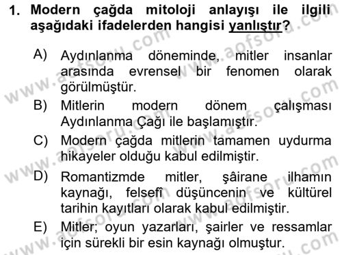 Türk Edebiyatının Mitolojik Kaynakları Dersi 2023 - 2024 Yılı (Vize) Ara Sınav Soruları 1. Soru