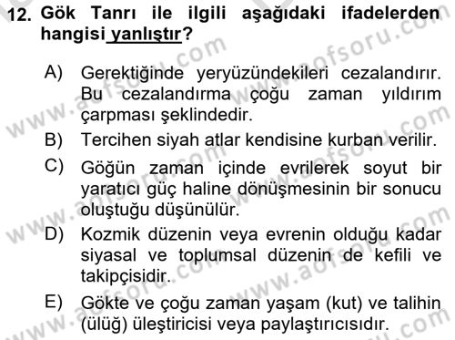 Türk Edebiyatının Mitolojik Kaynakları Dersi 2023 - 2024 Yılı (Vize) Ara Sınav Soruları 12. Soru