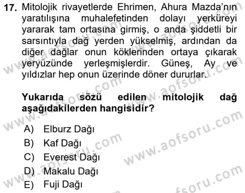 Türk Edebiyatının Mitolojik Kaynakları Dersi 2023 - 2024 Yılı (Vize) Ara Sınav Soruları 17. Soru
