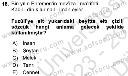 Türk Edebiyatının Mitolojik Kaynakları Dersi 2023 - 2024 Yılı (Vize) Ara Sınav Soruları 18. Soru