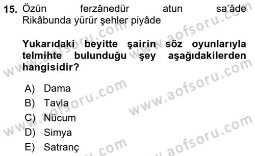Türk Edebiyatının Mitolojik Kaynakları Dersi 2023 - 2024 Yılı (Final) Dönem Sonu Sınav Soruları 15. Soru