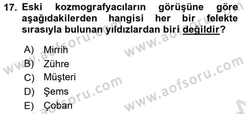 Türk Edebiyatının Mitolojik Kaynakları Dersi 2023 - 2024 Yılı (Final) Dönem Sonu Sınav Soruları 17. Soru