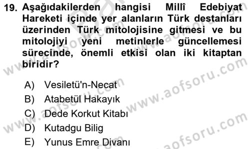 Türk Edebiyatının Mitolojik Kaynakları Dersi 2023 - 2024 Yılı (Final) Dönem Sonu Sınav Soruları 19. Soru