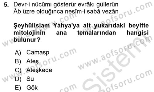 Türk Edebiyatının Mitolojik Kaynakları Dersi 2023 - 2024 Yılı (Final) Dönem Sonu Sınav Soruları 5. Soru