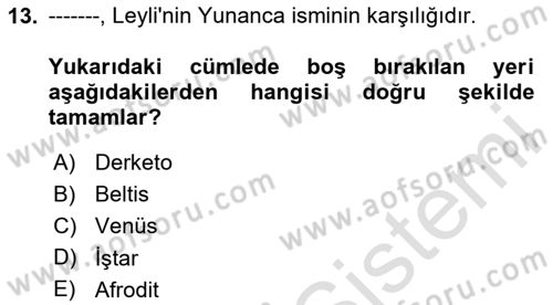 Türk Edebiyatının Mitolojik Kaynakları Dersi 2023 - 2024 Yılı Yaz Okulu Sınav Soruları 13. Soru