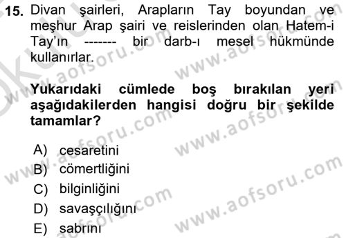 Türk Edebiyatının Mitolojik Kaynakları Dersi 2023 - 2024 Yılı Yaz Okulu Sınav Soruları 15. Soru