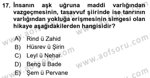 Türk Edebiyatının Mitolojik Kaynakları Dersi 2023 - 2024 Yılı Yaz Okulu Sınav Soruları 17. Soru
