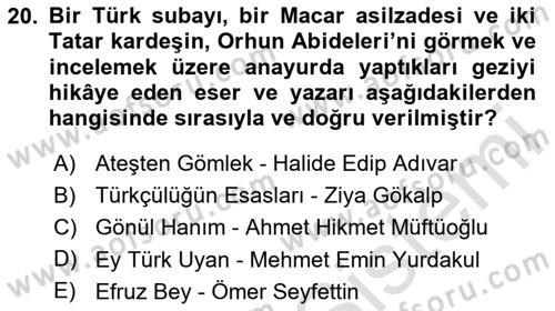 Türk Edebiyatının Mitolojik Kaynakları Dersi 2023 - 2024 Yılı Yaz Okulu Sınav Soruları 20. Soru
