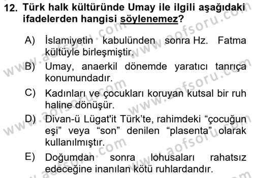 Türk Edebiyatının Mitolojik Kaynakları Dersi 2024 - 2025 Yılı (Vize) Ara Sınav Soruları 12. Soru